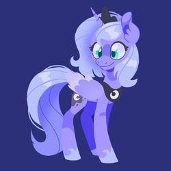 Size: 4000x4000 | Tagged: safe, artist:pastacrylic, princess luna, alicorn, pony, g4, blue background, crown, folded wings, hoof shoes, jewelry, regalia, s1 luna, simple background, solo, tiara, wings