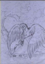 Size: 1280x1811 | Tagged: safe, artist:heartwarminglyshy, fluttershy, pegasus, pony, g4, female, large wings, mare, monochrome, pencil drawing, traditional art, wings