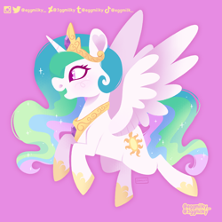 Size: 2048x2048 | Tagged: safe, artist:3ggmilky, princess celestia, alicorn, pony, g4, high res, pink background, profile, simple background, solo