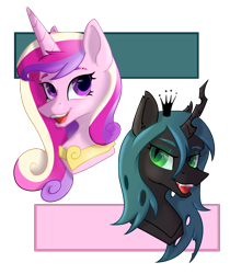 Size: 2432x2889 | Tagged: safe, artist:lambydwight, princess cadance, queen chrysalis, alicorn, changeling, pony, canterlot wedding 10th anniversary, g4, bust, high res, portrait, simple background, transparent background