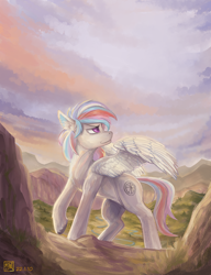Size: 2300x3000 | Tagged: safe, artist:月下枫林, oc, oc only, oc:gologic, pegasus, pony, digital painting, high res, male, mountain, outdoors, sky, walking