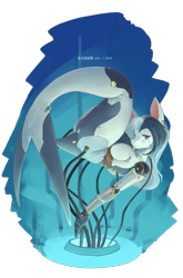 Size: 3587x5425 | Tagged: safe, artist:龙宠, oc, oc only, oc:moonlight, mermaid, robot, robot pony, anthro, conduit, female, fish tail, latex, looking at you, mare, mermaid tail, mermay, simple background, solo, tail, transformation, transparent background, underwater, water