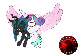 Size: 1233x863 | Tagged: safe, artist:darktailsko, princess flurry heart, queen chrysalis, pony, canterlot wedding 10th anniversary, g4, button eyes, cuddling, doll, simple background, solo, toy, transparent background