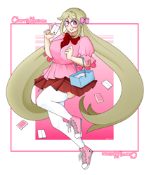 Size: 2000x2361 | Tagged: safe, artist:fullmetalpikmin, oc, oc:cherry blossom, human, barely pony related, blushing, bow, clothes, converse, glasses, hair bow, high res, humanized, humanized oc, microskirt, miniskirt, pigtails, shoes, skirt, socks, thigh highs, thigh socks, tissue, twintails