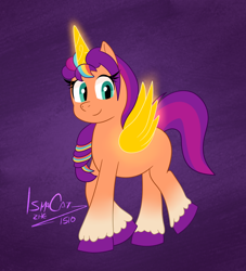 Size: 1128x1242 | Tagged: safe, artist:ismazhecat, sunny starscout, alicorn, pony, g5, my little pony: a new generation, horn, looking at you, race swap, smiling, spread wings, sunnycorn, walking, wings