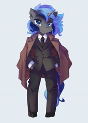 Size: 2950x4096 | Tagged: safe, artist:saxopi, oc, oc only, unicorn, semi-anthro, arm hooves, clothes, coat, necktie, simple background, solo, suit