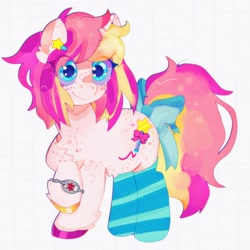 Size: 2090x2090 | Tagged: safe, artist:bug-roux, oc, oc only, pony, unicorn, chest fluff, clothes, high res, socks, solo, stockings, striped socks, thigh highs