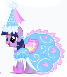 Size: 1184x1373 | Tagged: safe, artist:mixermike622, twilight sparkle, pony, unicorn, g4, look before you sleep, beautiful, big smile, black background, blurry, bow, clothes, cropped, cute, dress, ear piercing, froufrou glittery lacy outfit, happy, hat, hennin, jewelry, necklace, open mouth, piercing, pretty, princess, simple background, solo, twiabetes, twilight sparkle is best facemaker, twilight wants to be a princess, unicorn twilight, upscaled, white background