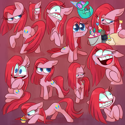 Size: 1000x1000 | Tagged: dead source, safe, artist:vdru7, gummy, madame leflour, mr. turnip, pinkie pie, rocky, sir lintsalot, earth pony, pony, g4, party of one, balloonbutt, butt, chest fluff, contemplating insanity, crazy face, crying, cupcake, cute, cuteamena, faic, food, frown, grin, gritted teeth, hat, implied cupcakes, insanity, looking at something, looking at you, multeity, open mouth, open smile, party hat, pinkamena diane pie, plot, rainbow cupcake, raised hoof, sad, sitting, smiling, teeth, too much pink energy is dangerous