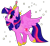 Size: 2700x2480 | Tagged: safe, alternate version, artist:cutiesparke, twilight sparkle, alicorn, pony, g4, big crown thingy, chest fluff, ear fluff, element of magic, high res, hoof shoes, jewelry, looking back, nervous, raised hoof, regalia, simple background, solo, spread wings, stars, sweat, sweatdrop, transparent background, twilight sparkle (alicorn), watermark, wings