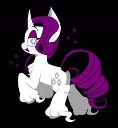 Size: 1815x1961 | Tagged: safe, artist:sidruni, rarity, pony, unicorn, g4, black background, butt, chest fluff, cutie mark eyes, looking at you, looking back, looking back at you, open mouth, open smile, plot, rearity, simple background, smiling, solo, unshorn fetlocks, wingding eyes