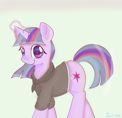 Size: 621x600 | Tagged: safe, artist:twiliset, twilight sparkle, pony, unicorn, g4, beautiful, clothes, looking at you, magic, simple background, smiling, smiling at you, solo