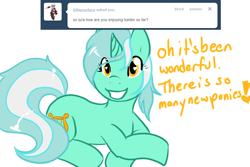 Size: 900x600 | Tagged: safe, artist:azure-doodle, lyra heartstrings, pony, g4, ask, heart eyes, looking at you, lying down, prone, sexually confused lyra, smiling, smiling at you, solo, wingding eyes