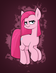 Size: 1712x2248 | Tagged: safe, artist:moonatik, pinkie pie, earth pony, pony, g4, abstract background, alternate hairstyle, black eyeshadow, eyeshadow, female, grumpy, lidded eyes, looking at you, makeup, mare, pinkamena diane pie, solo, straight hair, straight mane