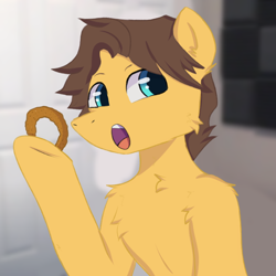 Size: 960x960 | Tagged: safe, artist:korpsegutz, pony, cheek fluff, chest fluff, food, jerma985, onion ring, open mouth, poggers, ponified, rule 85, shoulder fluff, solo, streamer
