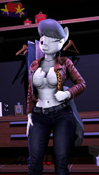 Size: 2160x3840 | Tagged: safe, artist:marianokun, octavia melody, earth pony, anthro, g4, 3d, belly button, breasts, busty octavia melody, clothes, female, high res, jeans, looking at you, one eye closed, pants, pose, solo, source filmmaker, wink, winking at you