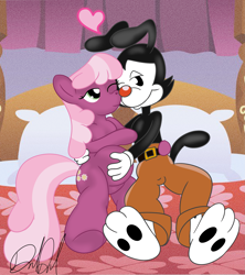 Size: 2039x2301 | Tagged: safe, artist:stormythetrooper, cheerilee, earth pony, pony, anthro, semi-anthro, g4, animaniacs, arm hooves, bed, crack shipping, crossover, crossover shipping, every day we stray further from god's light, female, high res, interspecies, male, one eye closed, pregnant, shipping, straight, we are going to hell, what has humanity come to, what the fuck did you just bring upon this cursed land, why, wtf, yakko warner
