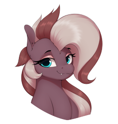 Size: 3126x3301 | Tagged: safe, artist:aquaticvibes, oc, oc only, oc:efflorescence, pony, blue eyes, bust, ears, ears up, fangs, female, high res, looking at you, makeup, mare, portrait, simple background, smiling, smiling at you, solo, transparent background