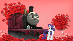 Size: 1280x726 | Tagged: safe, artist:princessedith568, rarity, pony, unicorn, g4, crack shipping, crossover, crossover shipping, duo, duo male and female, female, heart, heart background, james the red engine, jamity, male, mare, shipping, thomas and friends