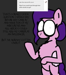 Size: 1237x1417 | Tagged: safe, artist:professorventurer, pipp petals, pegasus, pony, series:ask pippamena, g5, bipedal, female, grammar error, implied izzy moonbow, looking at you, mare, solo