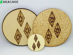 Size: 4000x3000 | Tagged: safe, artist:aracage, rarity, g4, badge, coaster, cutie mark, irl, no pony, photo, pyrography, traditional art