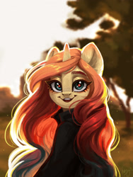 Size: 1792x2384 | Tagged: safe, artist:amishy, oc, oc only, oc:sheron, unicorn, anthro, female, looking at you, mare, smiling, smiling at you, solo