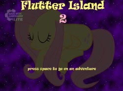 Size: 939x695 | Tagged: safe, fluttershy, pegasus, pony, g4, eyes closed, female, flutter island, game, game maker, mare, night, sleeping, smiling, stars, text, title screen, wings, youtube link