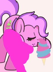 Size: 487x662 | Tagged: safe, artist:zonkpunch, edit, editor:pagiepoppie12345, oc, oc only, oc:sweet strokes, eyes closed, food, ice cream, licking, rule 63, simple background, smiling, sugar brush, tongue out, white background