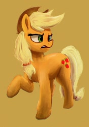Size: 1068x1529 | Tagged: safe, alternate version, artist:phutashi, applejack, earth pony, pony, g4, annoyed, background removed, female, frown, mare, simple background, solo, yellow background