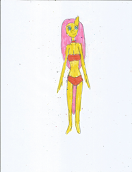 Size: 1700x2200 | Tagged: safe, artist:justinandrew1984, fluttershy, anthro, g4, bikini, breasts, choker, cleavage, clothes, solo, swimsuit, traditional art