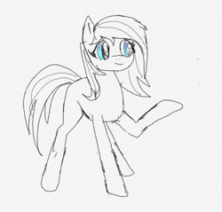 Size: 1128x1080 | Tagged: safe, artist:nitlynjane, earth pony, pony, female, looking at something, mare, monochrome, old art, partial color, phone drawing, raised hoof, samsung notes, simple background, smiling, solo, white background