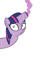 Size: 178x198 | Tagged: safe, artist:brutamod, edit, twilight sparkle, pony, unicorn, mylittleheadcanon, g4, bust, cannon, female, headcannon, looking at you, mare, pun, simple background, smoke, staring at you, tumblr, unicorn twilight, white background