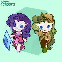 Size: 2000x2000 | Tagged: safe, artist:seasemissary, rarity, human, g4, chibi, clothes, cookie run, cookiefied, cucumber, cucumber sandwiches, diamond, dress, food, gala dress, high res, humanized, solo