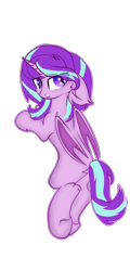 Size: 712x1488 | Tagged: safe, alternate version, artist:coraline0101, artist:little-sketches, starlight glimmer, alicorn, bat pony, bat pony alicorn, pony, g4, alicornified, base used, bat wings, commission, female, floppy ears, glimbat, horn, looking at you, looking back, looking back at you, mare, missing cutie mark, race swap, simple background, solo, species swap, starlicorn, transparent background, wings, xk-class end-of-the-world scenario, ych result