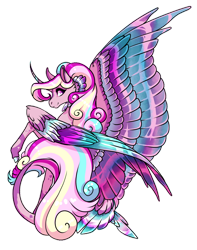 Size: 1024x1299 | Tagged: safe, artist:oneiria-fylakas, princess cadance, alicorn, pony, g4, alternate design, colored wings, curved horn, female, horn, looking at you, mare, simple background, solo, transparent background, wings