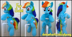 Size: 3969x2040 | Tagged: safe, artist:qtpony, rainbow dash, pegasus, pony, g4, folded wings, high res, irl, multiple views, photo, plushie, smiling, solo, wings