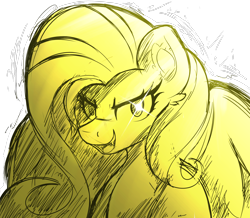 Size: 4000x3484 | Tagged: safe, artist:czu, fluttershy, pegasus, pony, g4, bust, fangs, monochrome, open mouth, open smile, sketch, smiling, solo, sparkly eyes, wingding eyes