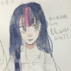 Size: 2000x2000 | Tagged: safe, artist:mingtiaonianer31589, twilight sparkle, human, g4, chinese, high res, humanized, solo, traditional art
