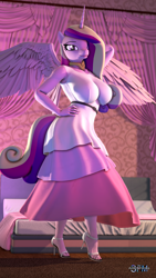 Size: 1080x1920 | Tagged: safe, artist:anthroponiessfm, princess cadance, alicorn, anthro, g4, 3d, bedroom, belt, big breasts, breasts, busty princess cadance, clothes, cute, cutedance, dress, feet, female, hand on hip, high heels, looking at you, open-toed shoes, shoes, smiling, smiling at you, solo, source filmmaker, spread wings, stupid sexy princess cadance, toes, wings