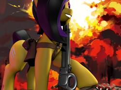 Size: 814x609 | Tagged: safe, artist:sin75, oc, oc only, oc:quick shot, pony, unicorn, 3d, 3d model, bag, dynamite, explosion, explosives, gun, sculpted, solo, tnt, weapon