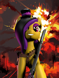 Size: 814x1080 | Tagged: safe, artist:sin75, oc, oc only, oc:quick shot, pony, unicorn, bag, bullet, dynamite, explosion, explosives, gun, sculpted, solo, weapon