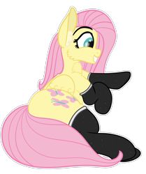 Size: 3900x4667 | Tagged: safe, artist:justapone, fluttershy, pegasus, pony, g4, absurd resolution, black socks, chest fluff, chin fluff, clothes, colored, cute, ear fluff, female, happy, lineart, lying down, mare, prone, simple background, smiling, socks, solo, teeth, transparent background, wings