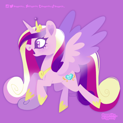 Size: 2048x2048 | Tagged: safe, artist:3ggmilky, princess cadance, alicorn, pony, g4, clothes, colored wings, crown, female, gradient wings, high res, jewelry, mare, open mouth, open smile, peytral, regalia, shoes, smiling, solo, spread wings, wings