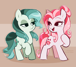 Size: 2529x2221 | Tagged: safe, artist:syrupyyy, oc, oc only, oc:pennyroyal, oc:spring mint, earth pony, pony, duo, female, high res, siblings, sisters