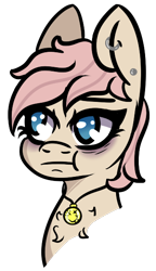 Size: 332x575 | Tagged: safe, artist:lazerblues, oc, oc only, oc:equestrian hoofball, earth pony, pony, bust, chest fluff, collar, ear piercing, piercing, simple background, solo, transparent background