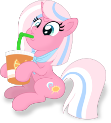 Size: 4594x5105 | Tagged: safe, artist:latecustomer, artist:starcollider, clear sky, pony, unicorn, common ground, g4, .svg available, absurd resolution, cute, cute sky, drink, drinking, female, full body, hoof hold, juice, kerchief, mare, orange juice, simple background, sitting, solo, svg, transparent background, vector