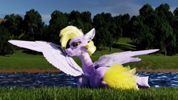 Size: 3840x2160 | Tagged: safe, artist:postponynsfw, oc, oc only, oc:lila lilac, pegasus, pony, 3d, blender, blender cycles, female, foliage, forest, forest background, high res, pegasus oc, realistic, solo