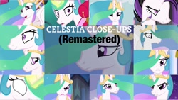 Size: 1981x1116 | Tagged: safe, derpibooru exclusive, edit, edited screencap, editor:quoterific, screencap, princess celestia, alicorn, human, pony, a canterlot wedding, a royal problem, between dark and dawn, celestial advice, equestria girls, equestria girls series, forgotten friendship, friendship is magic, g4, keep calm and flutter on, princess twilight sparkle (episode), the crystalling, twilight's kingdom, big eyes, close-up, face, faic, grin, punklestia, remastered, smiling