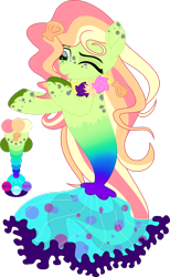 Size: 1924x3118 | Tagged: safe, artist:babyroxasman, oc, oc only, oc:lillybon, earth pony, pony, seapony (g4), blowing a kiss, cloven hooves, female, fish tail, flowing mane, flowing tail, freckles, green eyes, mare, one eye closed, seaponified, simple background, solo, species swap, tail, transparent background, vector