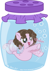 Size: 900x1306 | Tagged: safe, artist:shinta-girl, oc, oc only, oc:shinta pony, merpony, seapony (g4), bubble, fin wings, fins, fish tail, jar, open mouth, signature, simple background, smiling, solo, tail, transparent background, underwater, water, wings